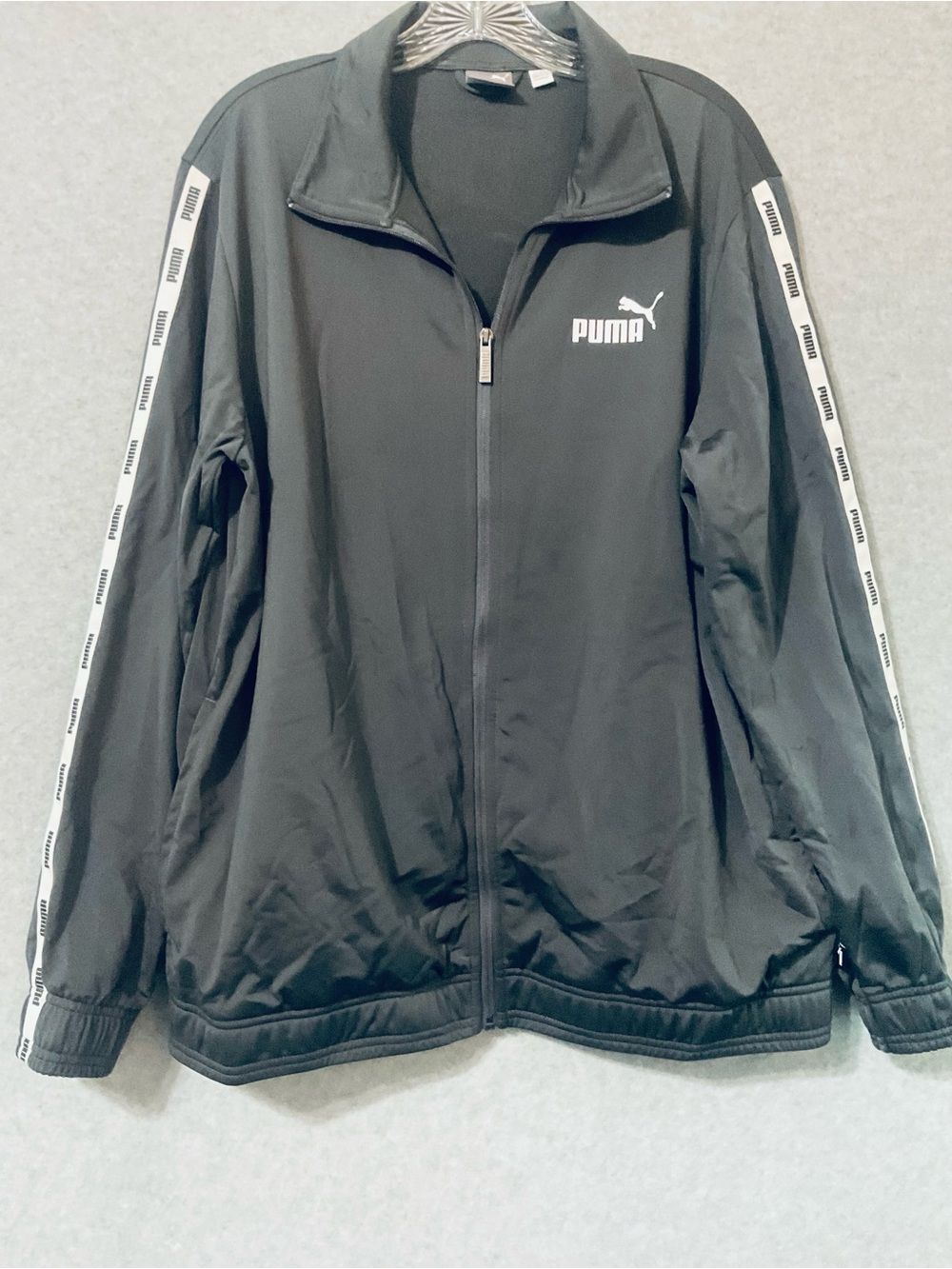 PUMA Men's Gray Track Jacket with Branded Sleeve Tape SZ L